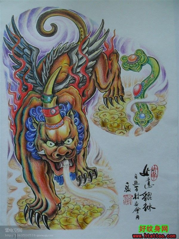 一款貔貅cq9电子手稿制图案