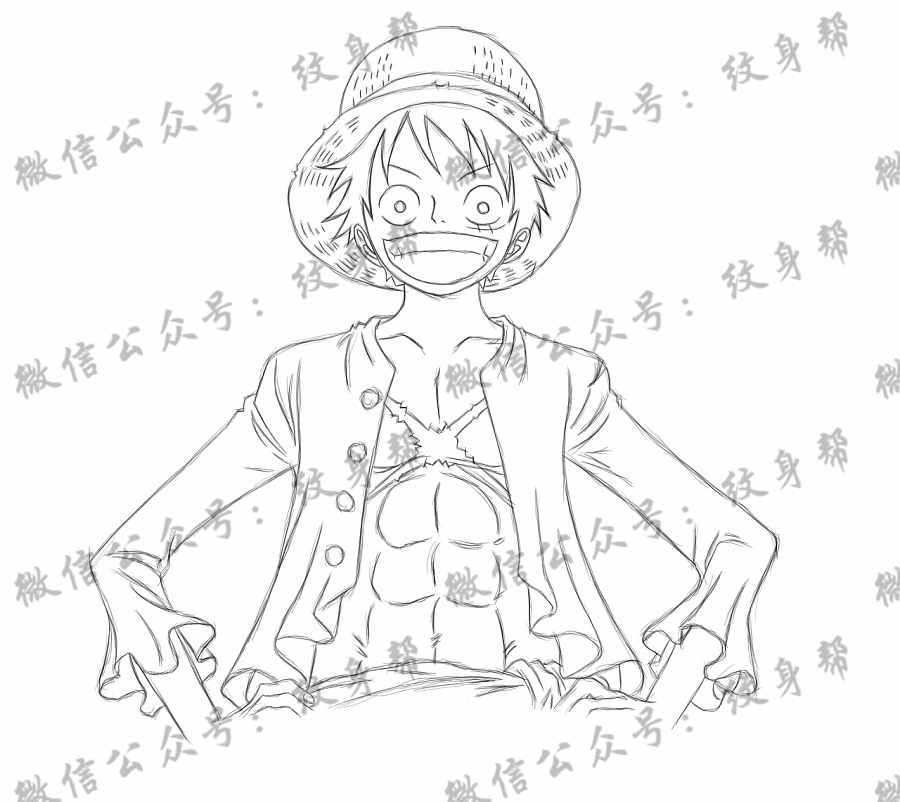一列17篇动漫海贼王路飞cq9电子手稿制图案素材