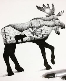 欧美点刺麋鹿熊树林cq9电子制图案手稿