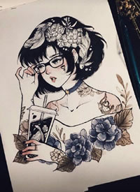 二次元漫画风格的女生辣妹cq9电子手稿制图案