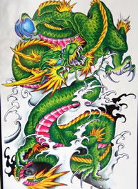 一列老前卫的满背龙cq9电子手稿制图案