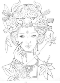 11列艺伎等女郎的cq9电子黑白线稿制图案