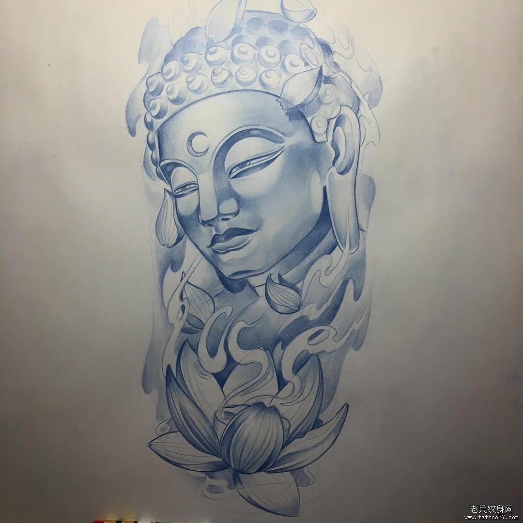 school风格佛像莲花cq9电子制图案手稿
