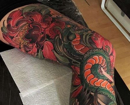 新前卫 腿部包围 蛇与花朵