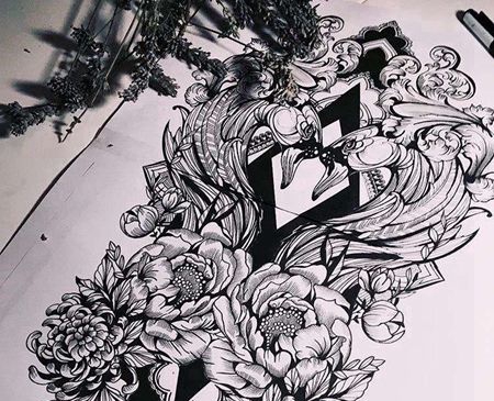 点刺  花朵 天鹅