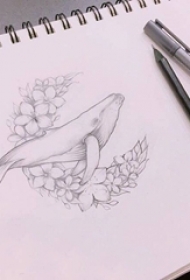 黑灰素描文艺花圈可爱海豚动物cq9电子手稿